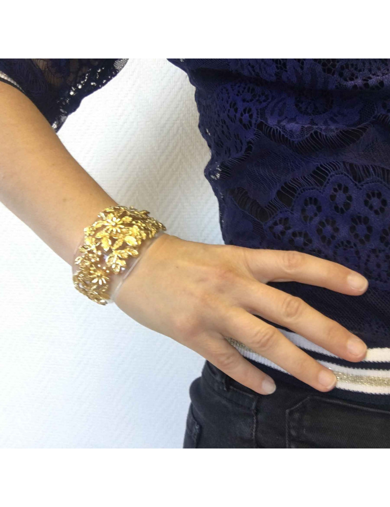 GOOSSENS cuff bracelet in transparent plexiglass and gilt metal