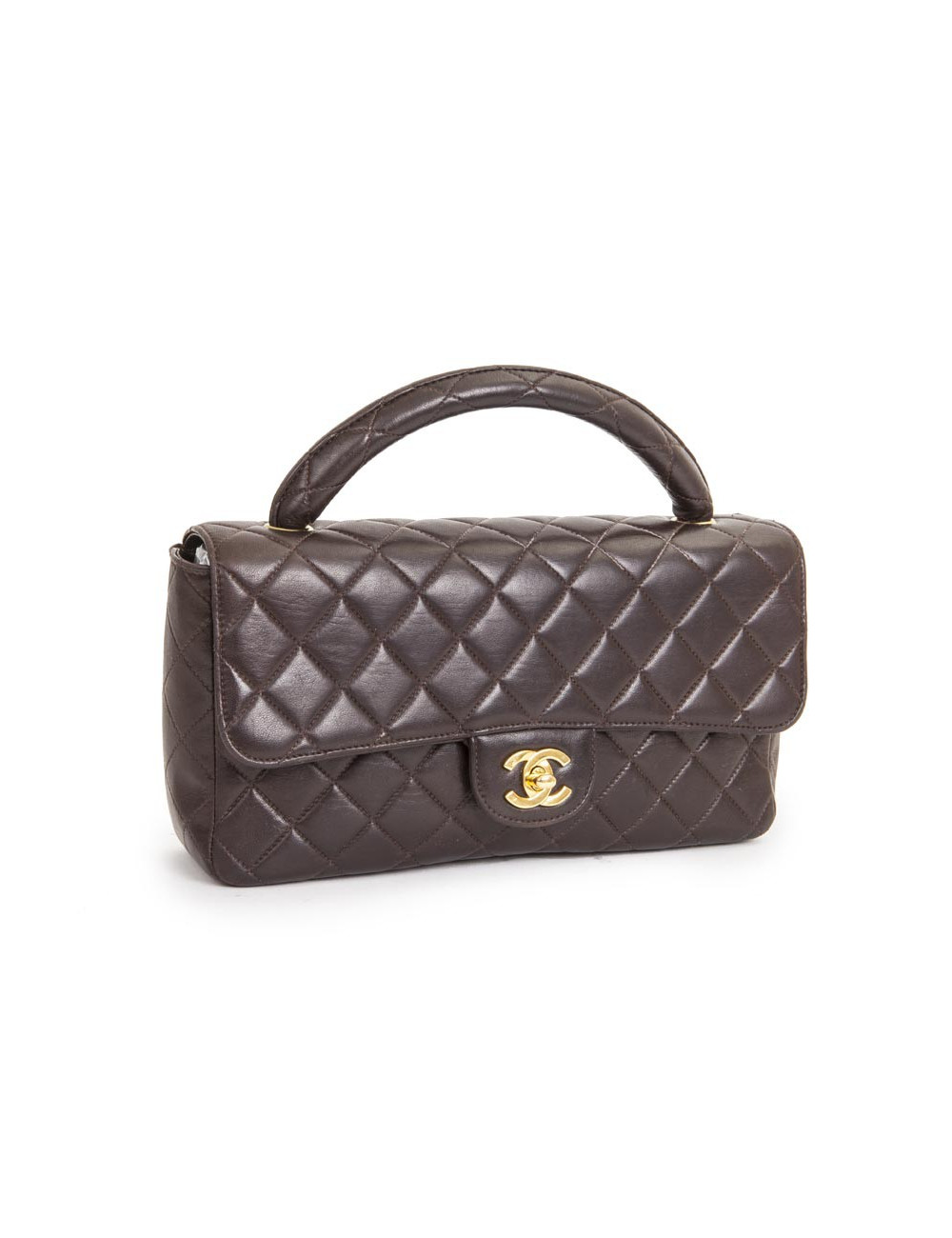 Sac cartable CHANEL cuir d'agneau matelassé marron
