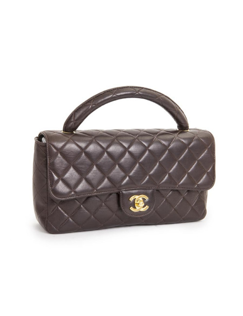 Sac cartable CHANEL cuir d'agneau matelassé marron
