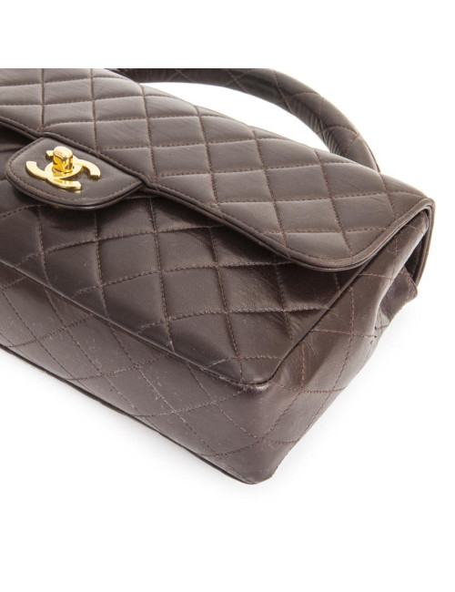 Sac cartable CHANEL cuir d'agneau matelassé marron