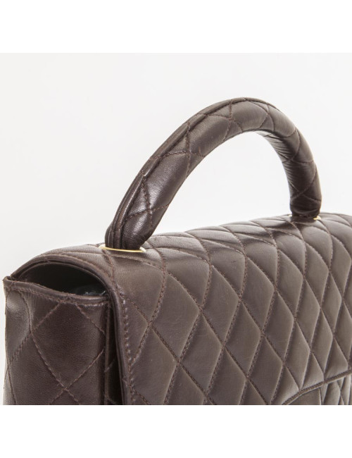 Sac cartable CHANEL cuir d'agneau matelassé marron