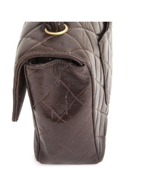 CHANEL school flap bag in brown quilted lambskin leather