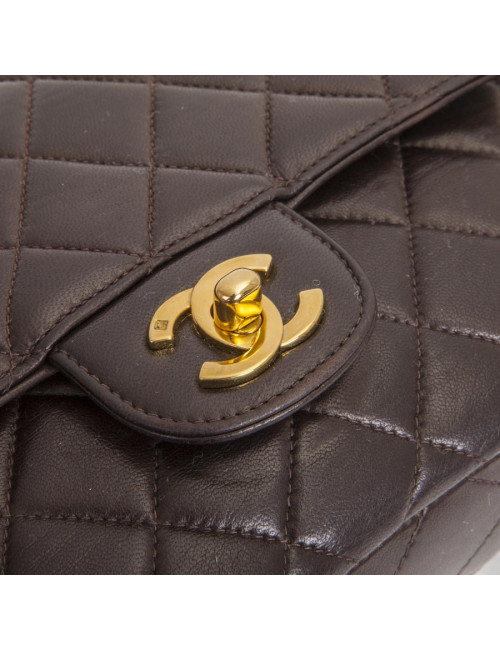 Sac cartable CHANEL cuir d'agneau matelassé marron