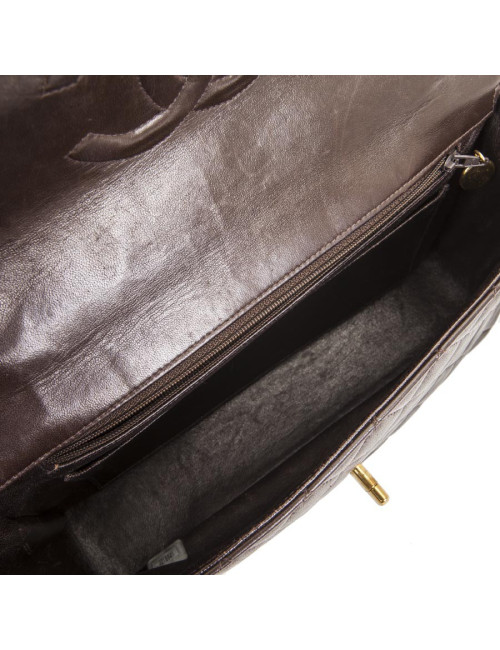 CHANEL school flap bag in brown quilted lambskin leather