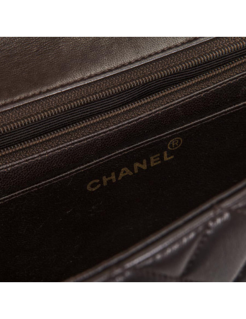 Sac cartable CHANEL cuir d'agneau matelassé marron