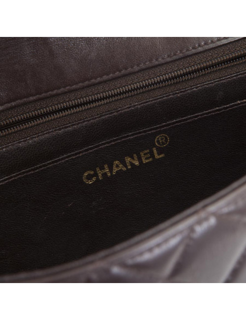 Sac cartable CHANEL cuir d'agneau matelassé marron
