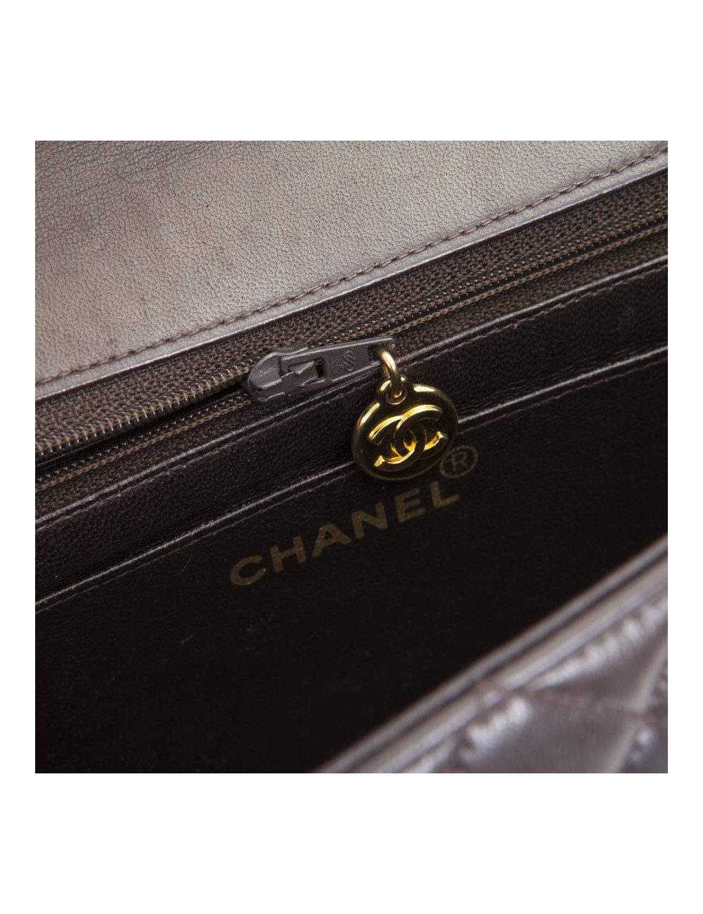 Sac cartable CHANEL cuir d'agneau matelassé marron