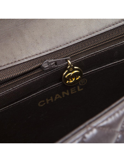 CHANEL school flap bag in brown quilted lambskin leather