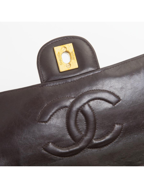 Sac cartable CHANEL cuir d'agneau matelassé marron