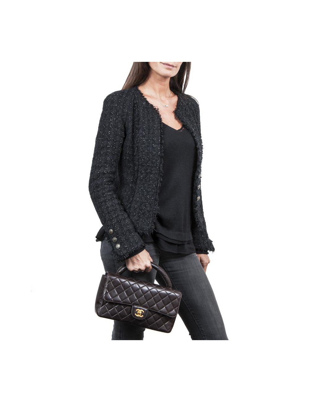 CHANEL school flap bag in brown quilted lambskin leather