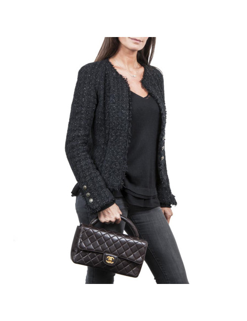 CHANEL school flap bag in brown quilted lambskin leather