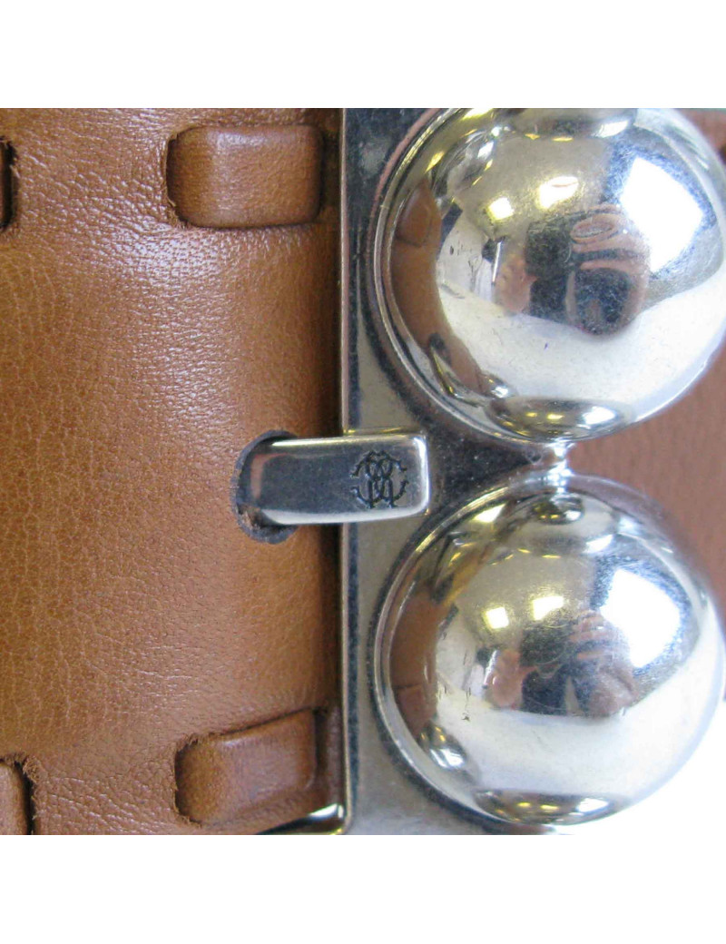 Ceinture ROBERTO CAVALLI T80 en cuir marron et bijouterie argentée