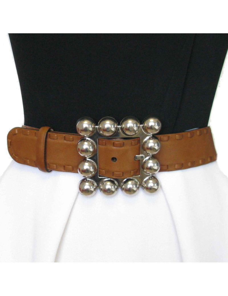 Ceinture ROBERTO CAVALLI T80 en cuir marron et bijouterie argentée
