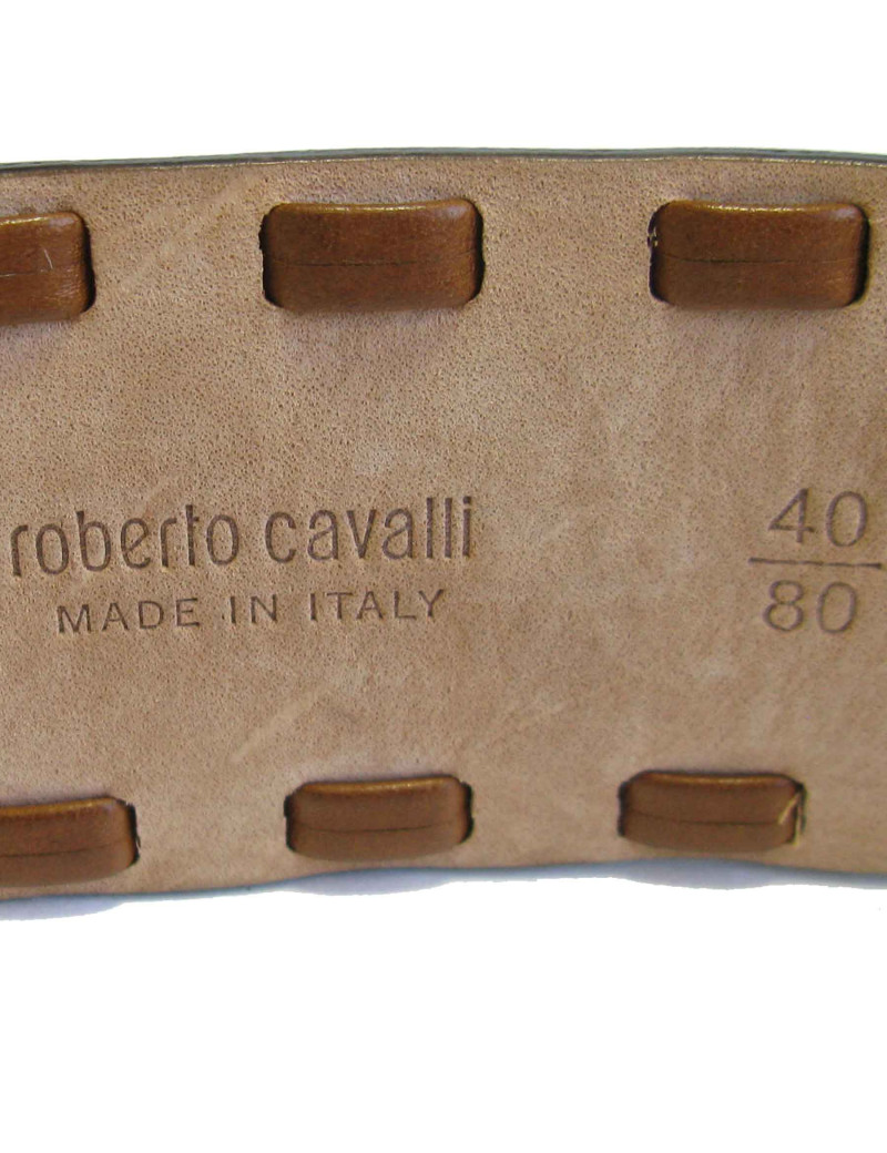 Ceinture ROBERTO CAVALLI T80 en cuir marron et bijouterie argentée