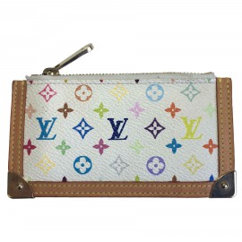 LOUIS VUITTON murakami key holder in white canvas and brown leather