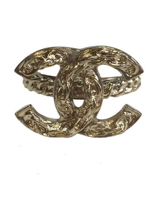 Bague CHANEL T52,5 motif chaine en métal doré 