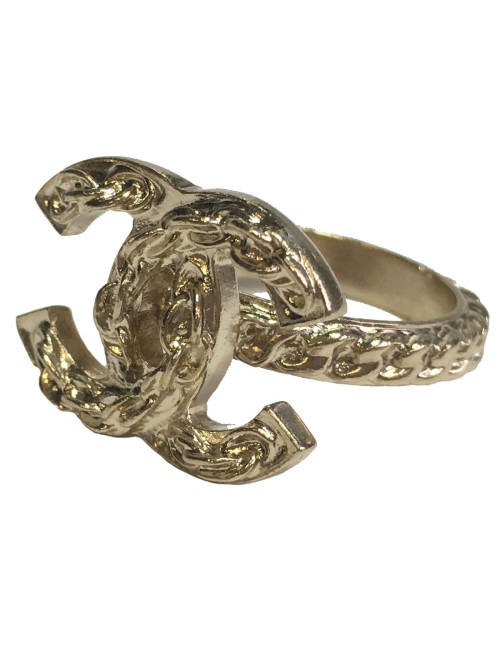 Bague CHANEL T52,5 motif chaine en métal doré 
