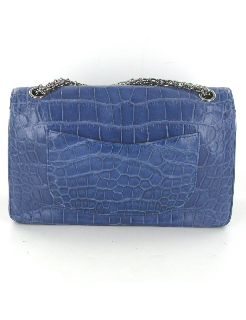 2.55 CHANEL croco bleu bijouterie argent palladié