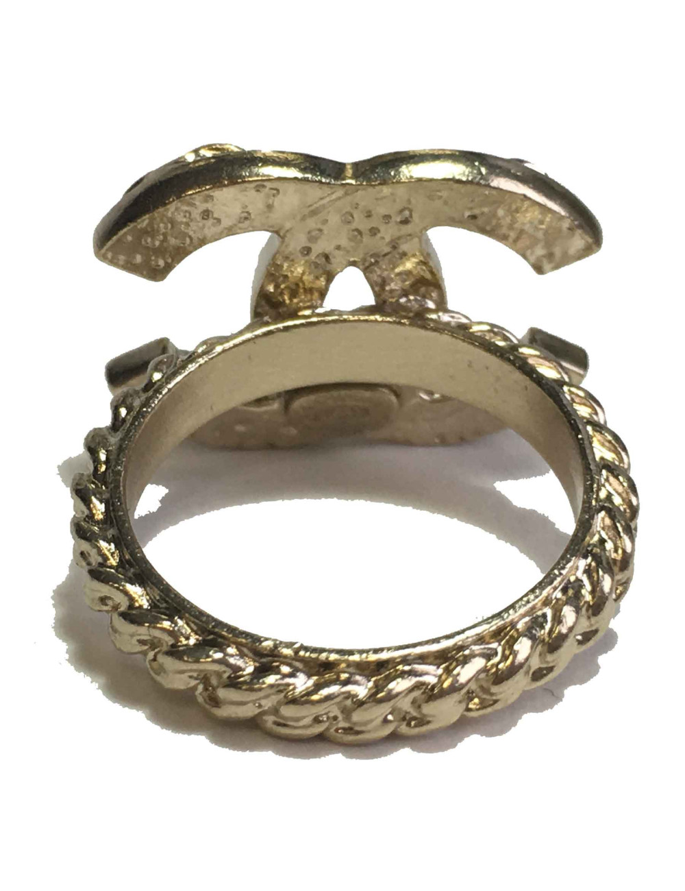 Bague CHANEL T52,5 motif chaine en métal doré 