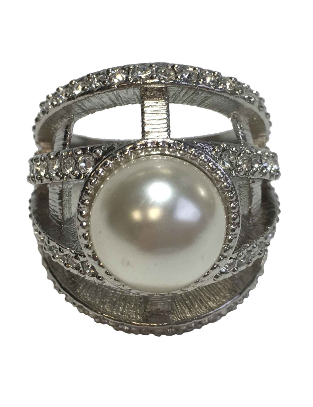 Bague chanel "joaillerie" métal argenté et strass