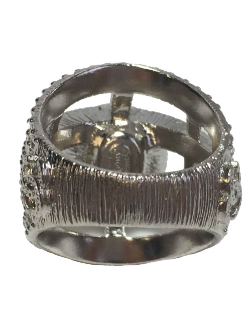 Bague CHANEL "joaillerie" T54 en métal argenté, perle nacrée et strass