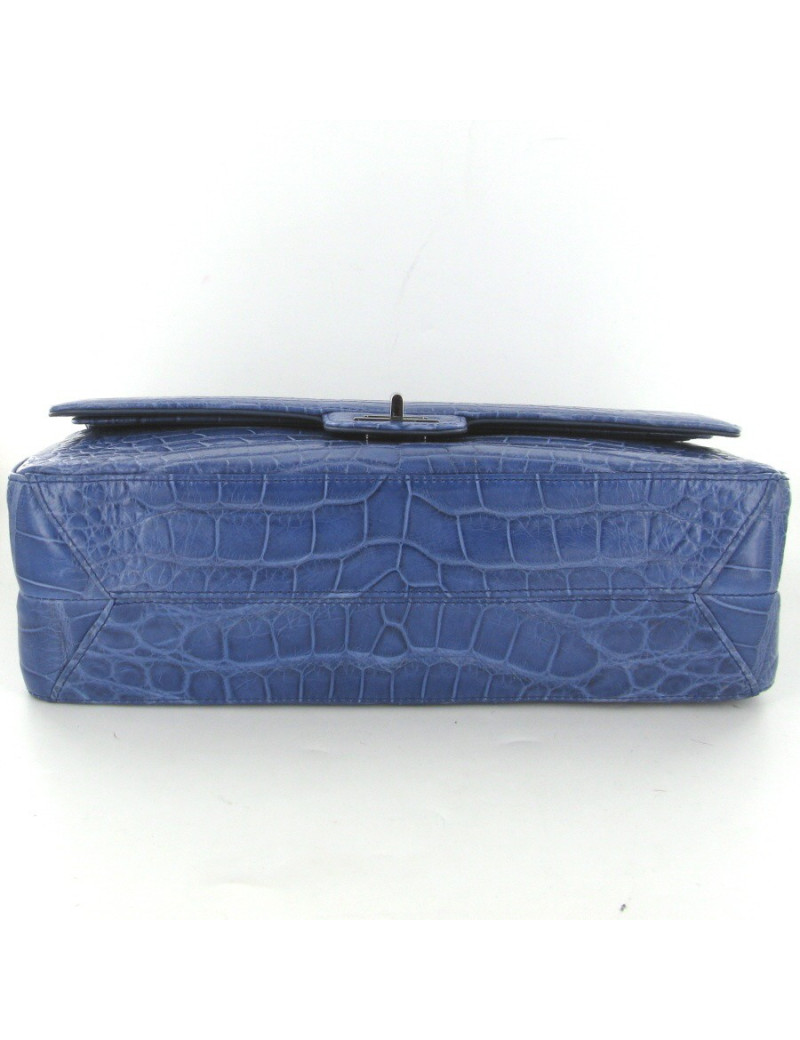 2.55 CHANEL croco bleu bijouterie argent palladié