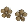 CHANEL flower stud earrings in beige resin and pearly bead