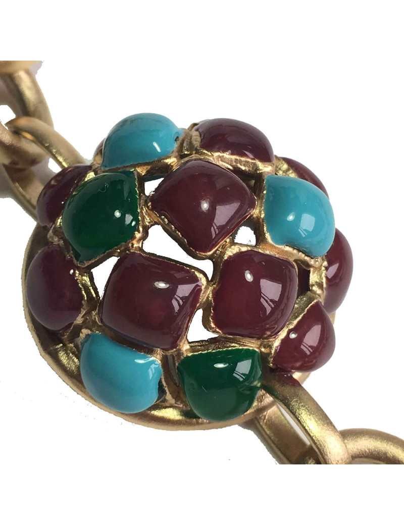 xxx Collier "Paris-Bombay" CHANEL en métal doré mat et pâte de verre de couleur