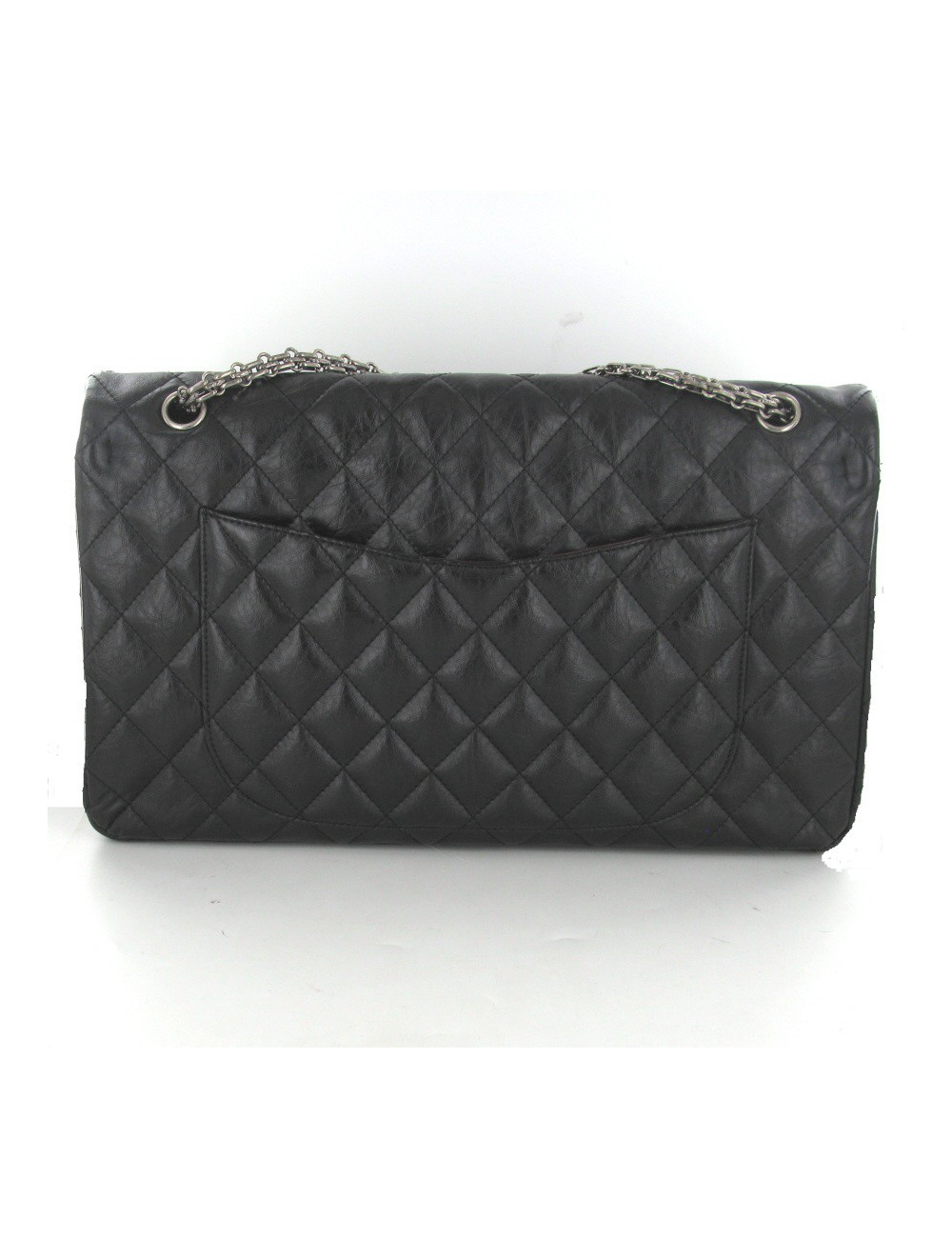 Maxi Jumbo CHANEL en cuir vieilli matelassé noir