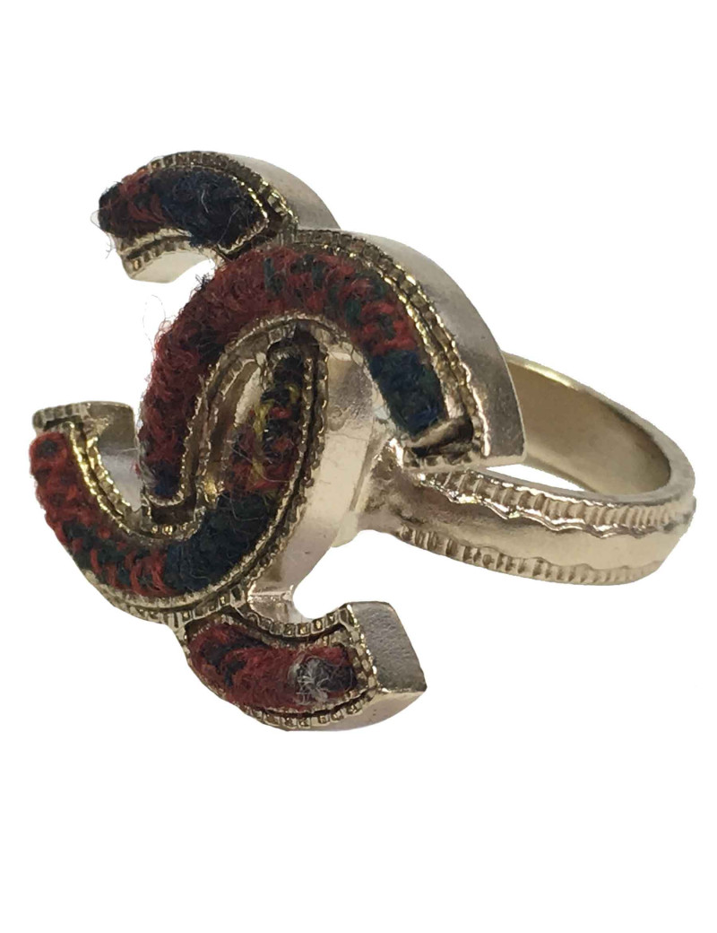 CHANEL ring CC 'Paris- Edimburg'in gilded metal and scottish tweed size 53