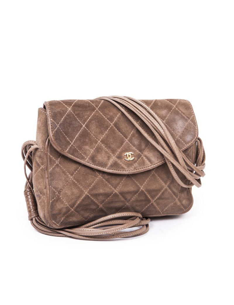 Sac CHANEL vintage en veau velours taupe