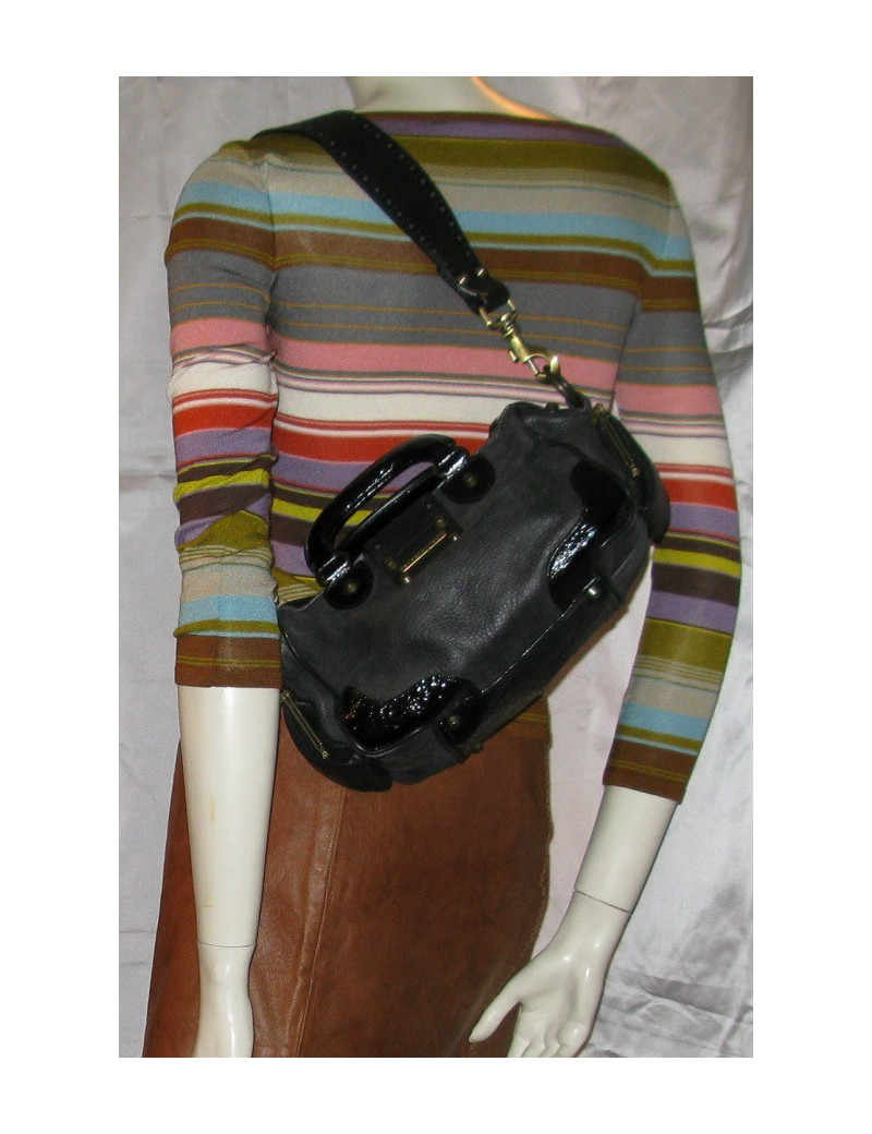 Sac BARBARA BUI en cuir et cuir vernis noir