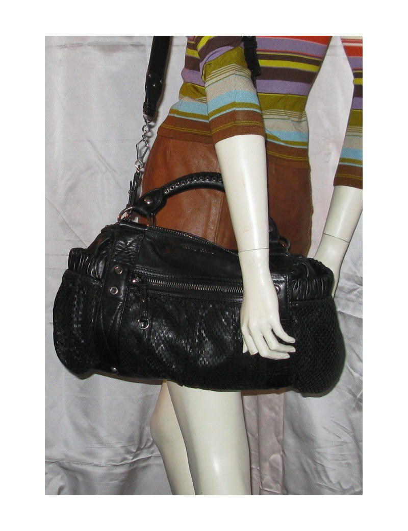 Sac MIU MIU en cuir et cuir perforé noir