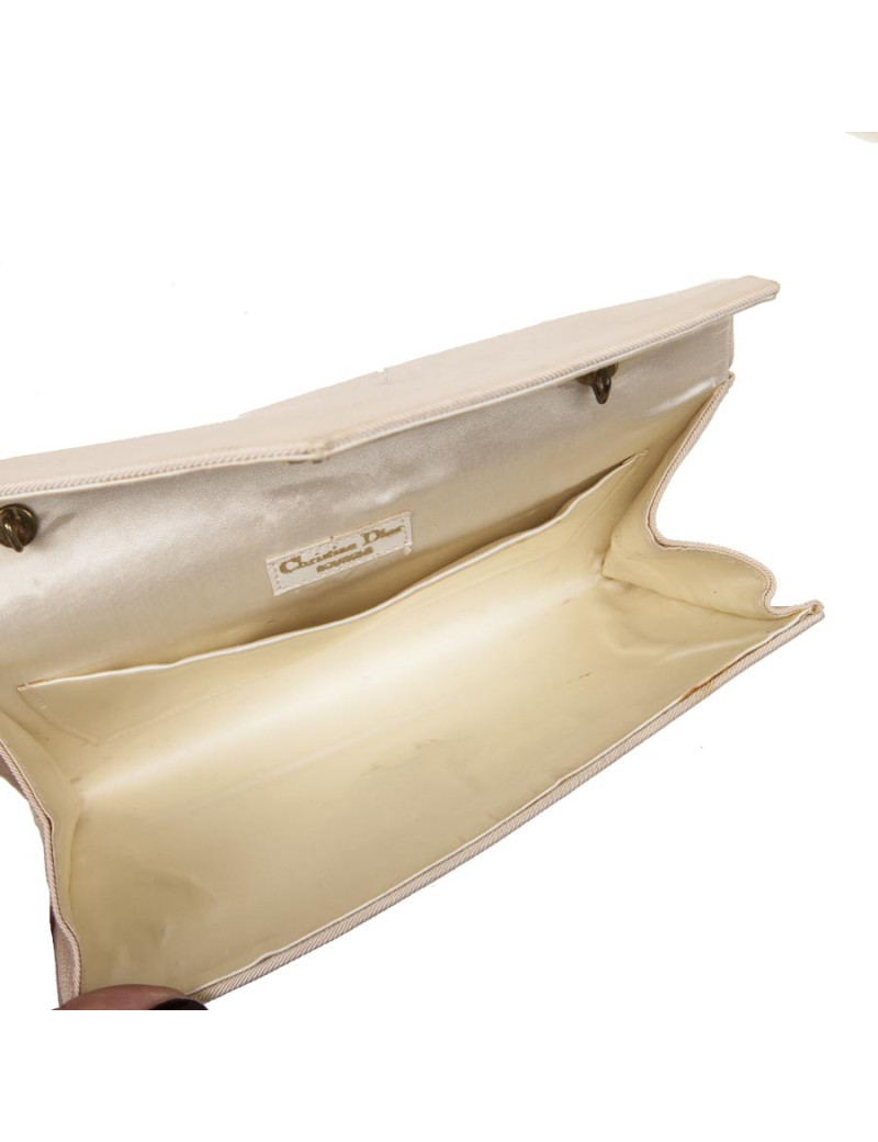 CHRISTIAN DIOR vintage clutch in ivory satin