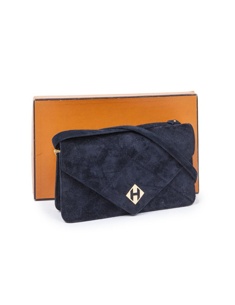 Mini sac HERMES Vintage daim bleu nuit