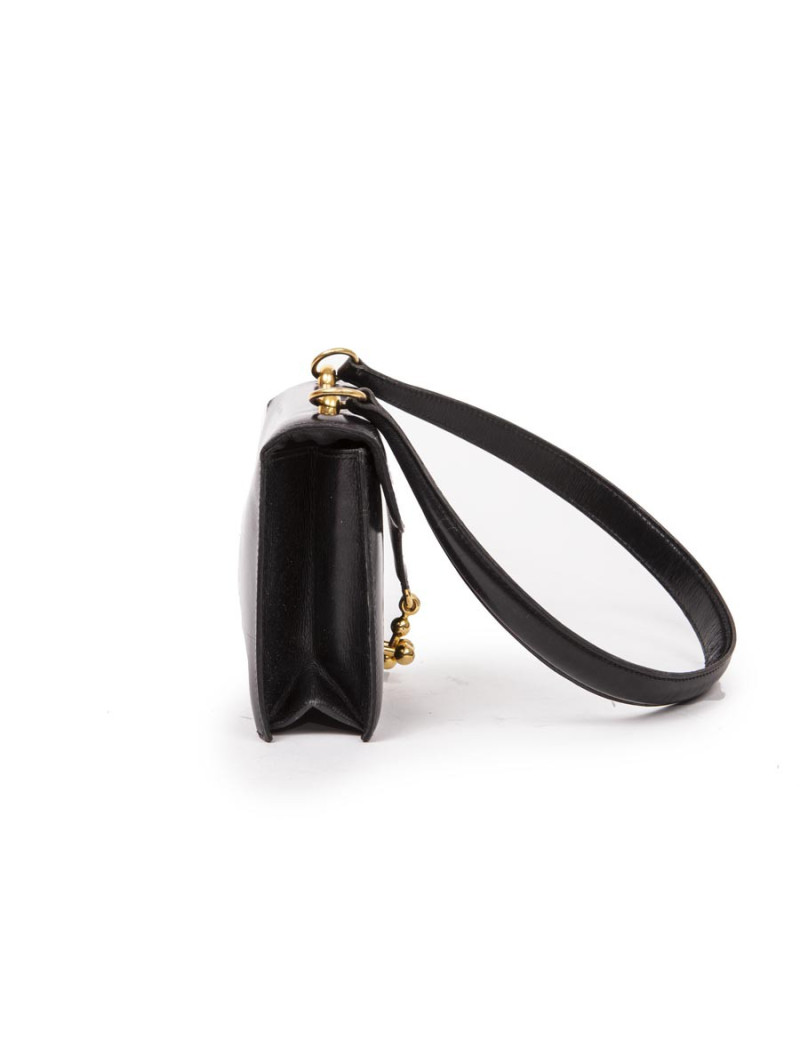 Mini sac HERMES Vintage en cuir box noir