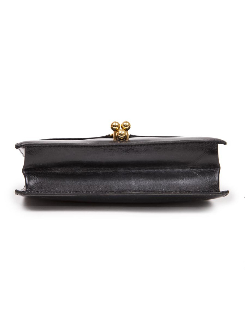 Mini sac HERMES Vintage en cuir box noir