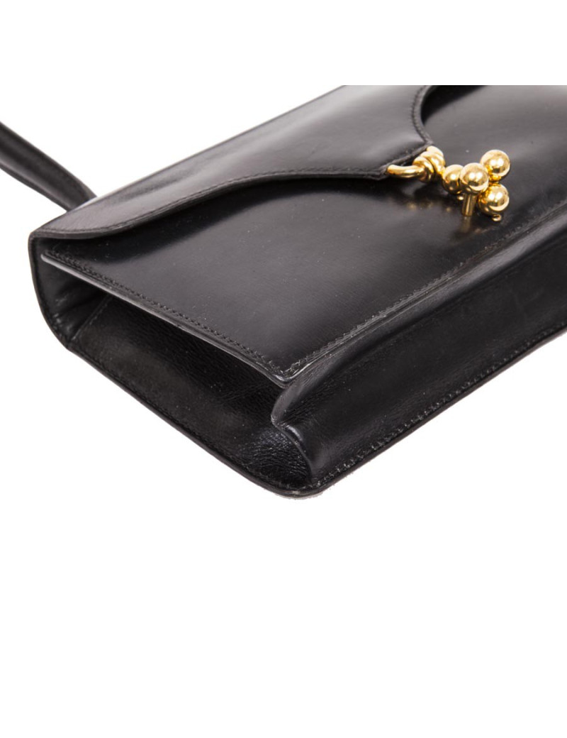 Mini sac HERMES Vintage en cuir box noir