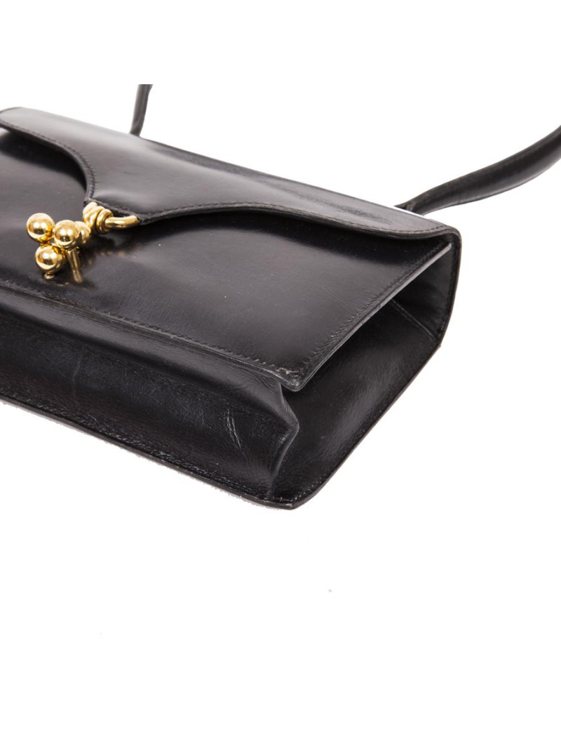Mini sac HERMES Vintage en cuir box noir