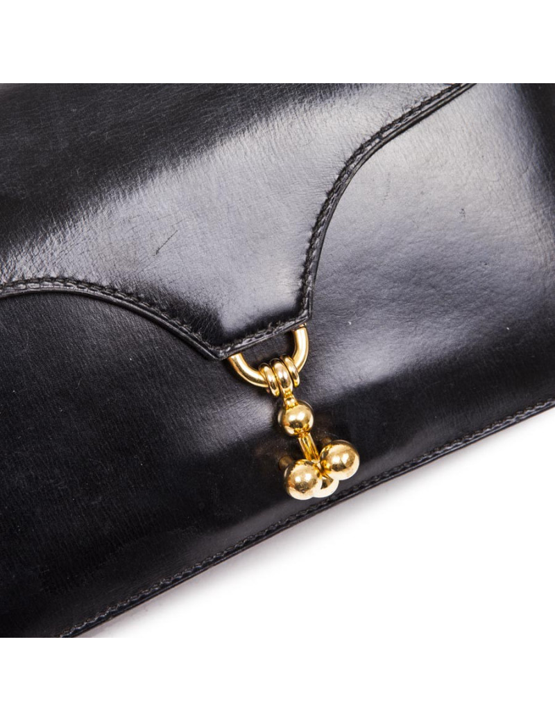 Mini sac HERMES Vintage en cuir box noir