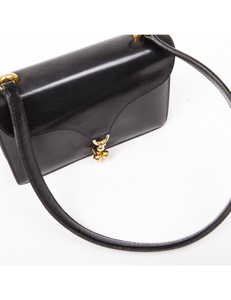Mini sac HERMES Vintage en cuir box noir