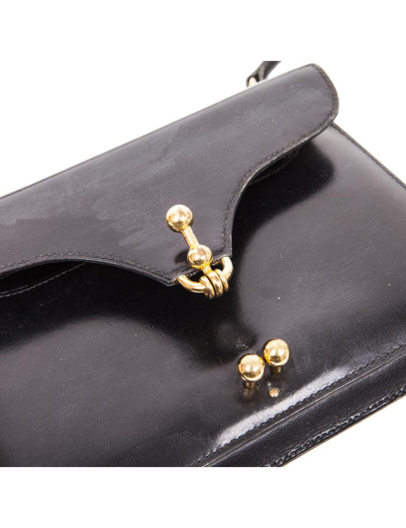 Mini sac HERMES Vintage en cuir box noir