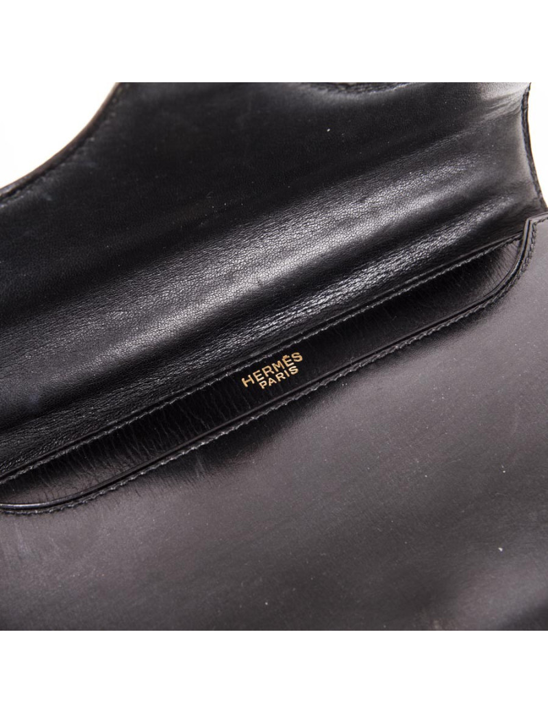 Mini sac HERMES Vintage en cuir box noir