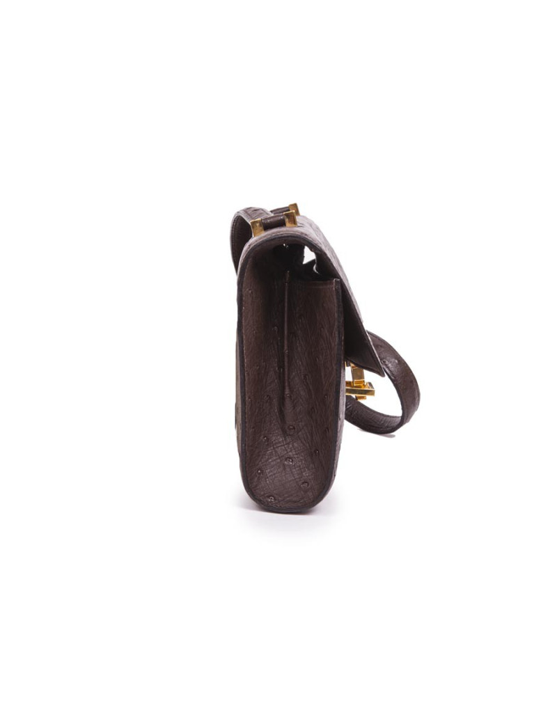 Sac HERMES en autruche maron vintage