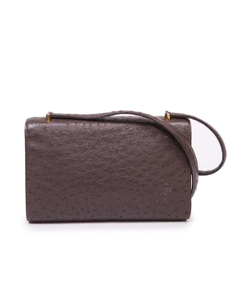 Sac HERMES en autruche maron vintage