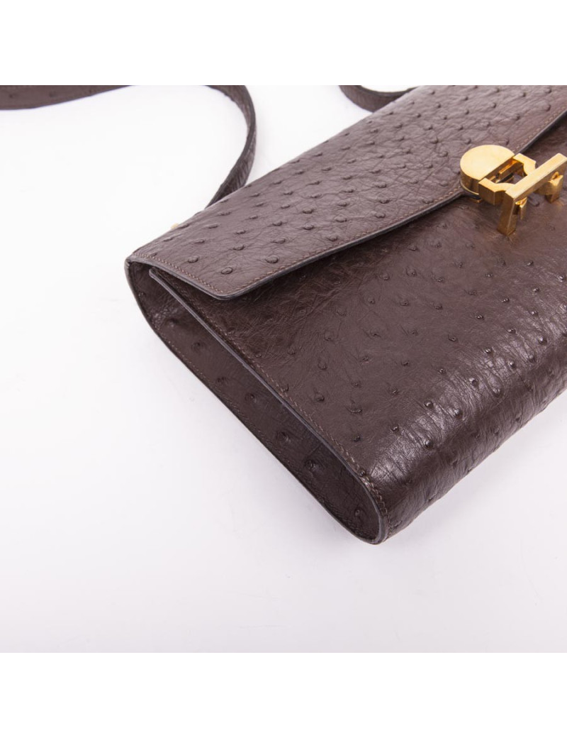 Sac HERMES en autruche maron vintage