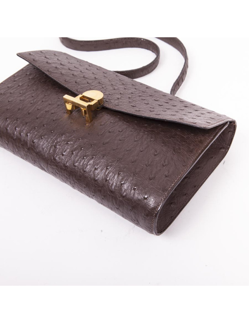 Sac HERMES en autruche maron vintage