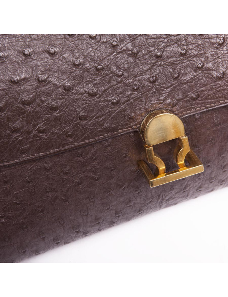 Sac HERMES en autruche maron vintage