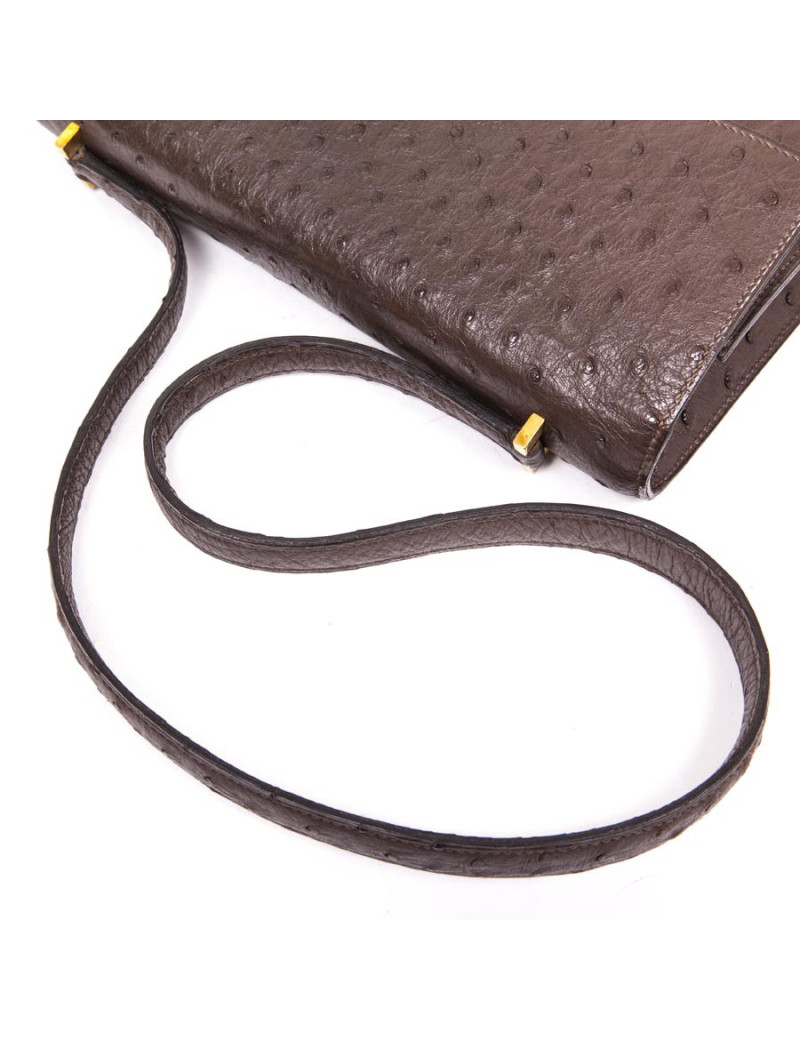 Sac HERMES en autruche maron vintage