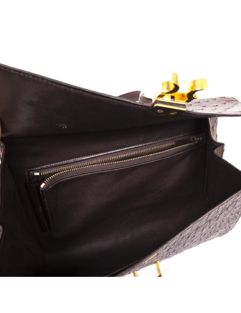 Sac HERMES en autruche maron vintage